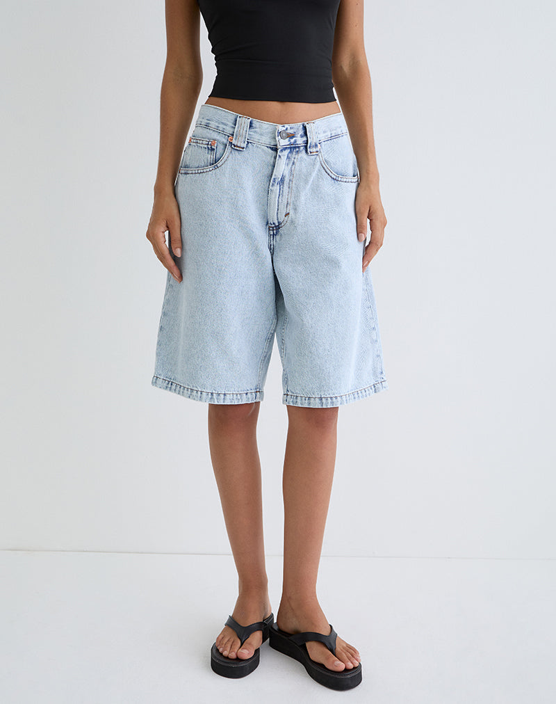 Low Rise Skater Shorts in 80's Light Wash Blue-Nico Sky