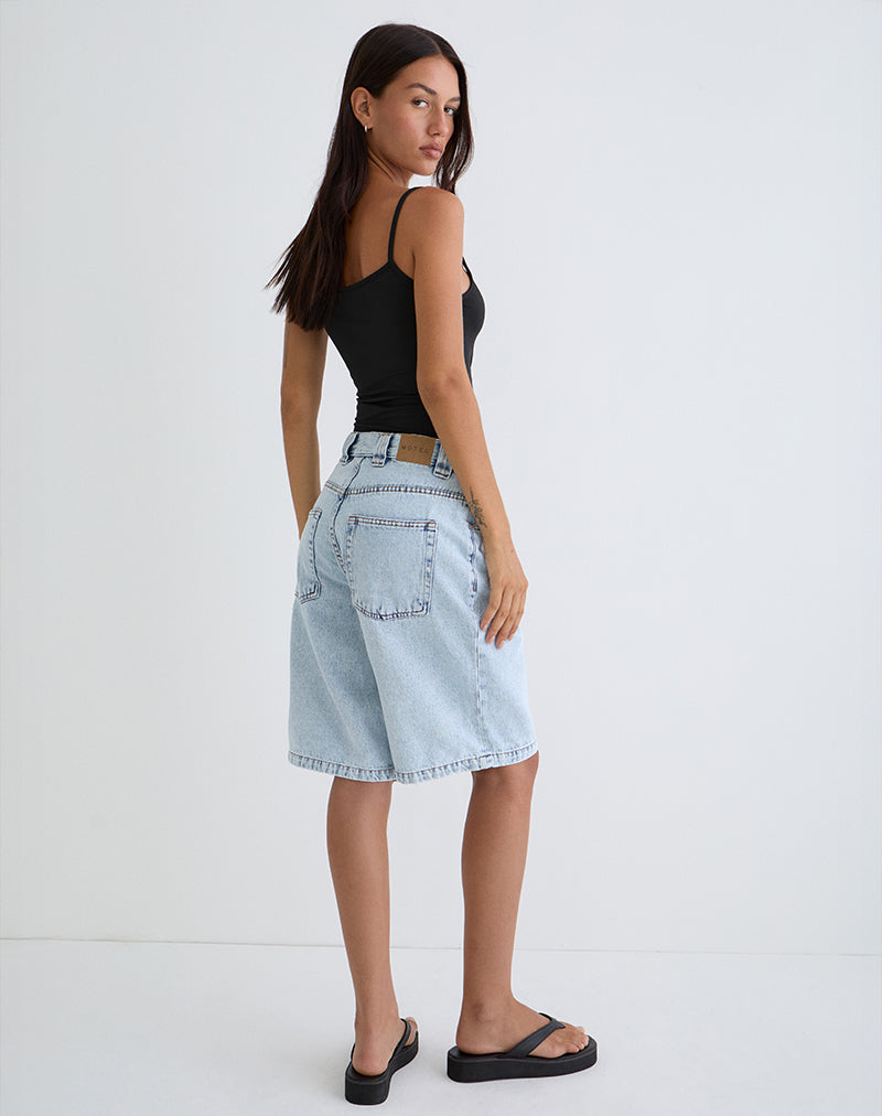 Low Rise Skater Shorts in 80's Light Wash Blue-Nico Sky