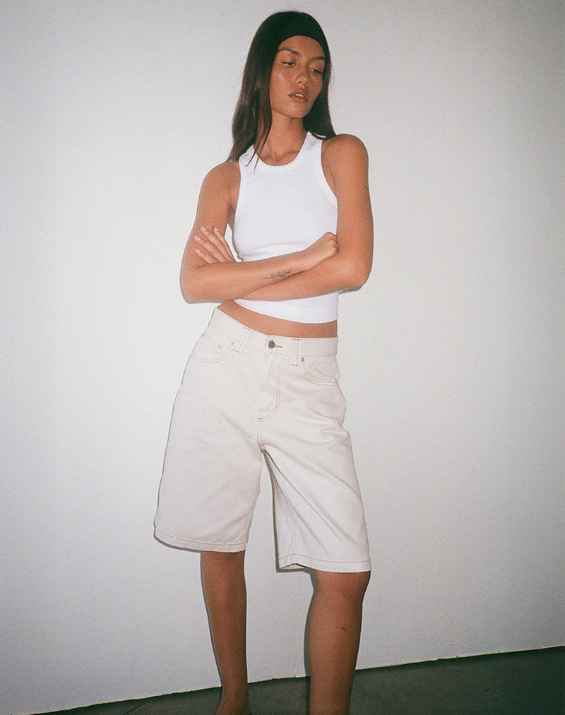 Low Rise Skater Short in Off White-Nico Sky