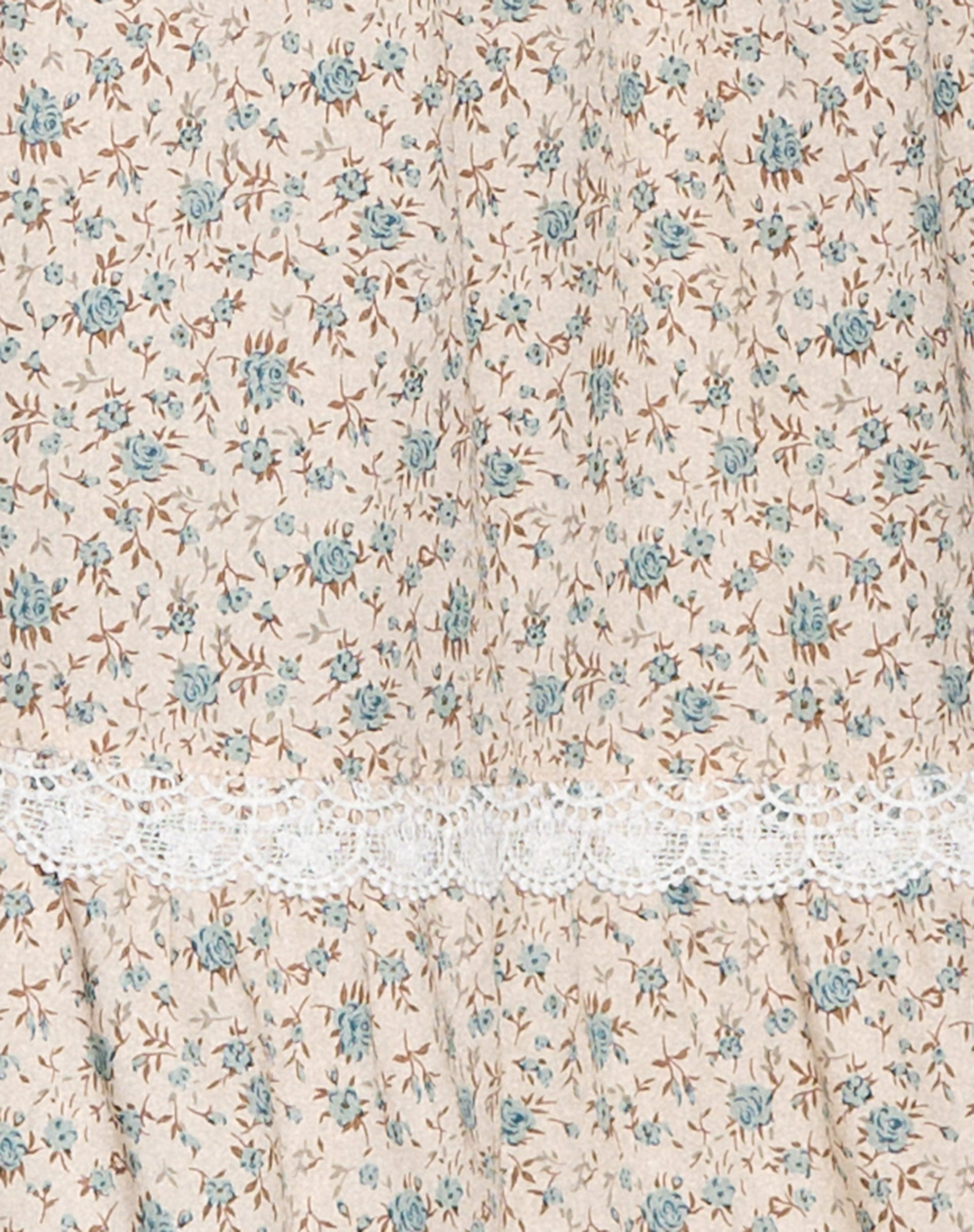 Maxce Low Rise Midi Skirt in Antique Blue and Ivory Floral-Nico Sky