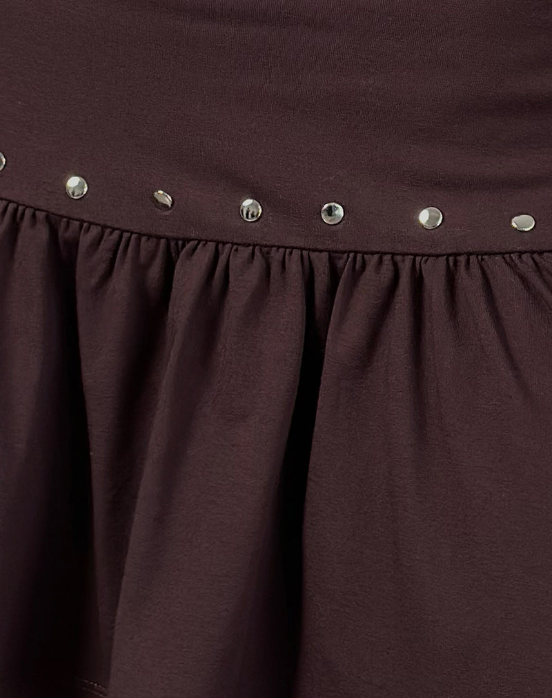 Nefety Studded Skirt in Jersey Bitter Chocolate-Nico Sky