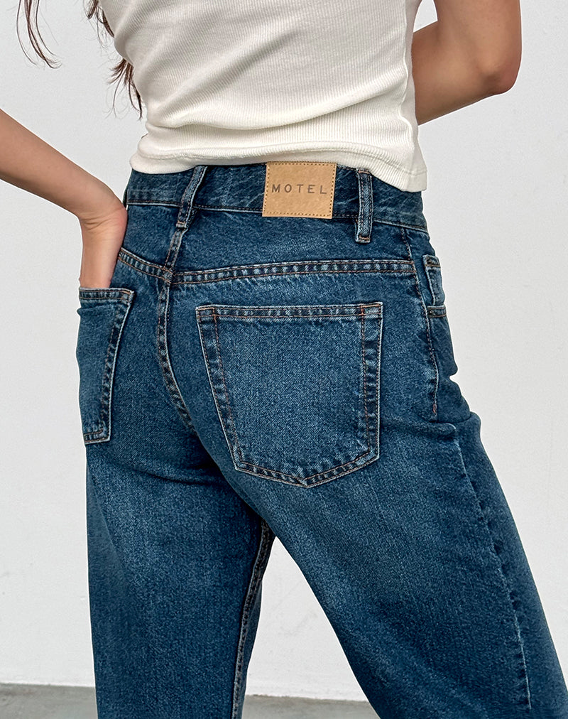 Mid Rise Slim Parallel Jeans in Mid Blue Used-Nico Sky