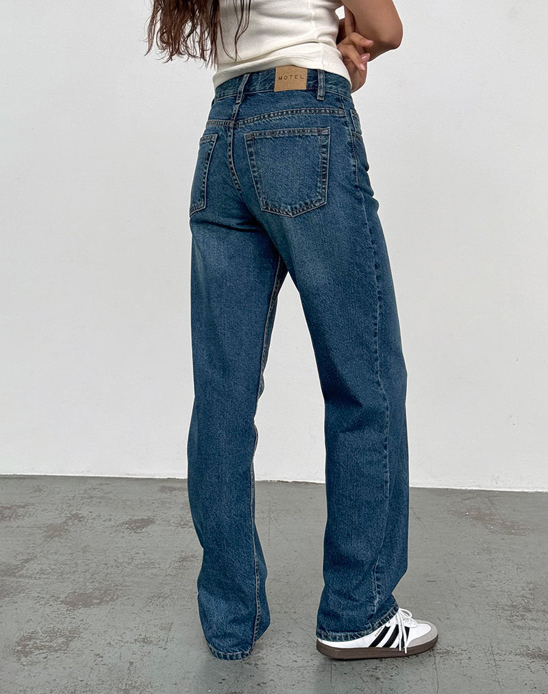 Mid Rise Slim Parallel Jeans in Mid Blue Used-Nico Sky