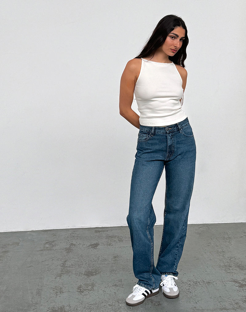 Mid Rise Slim Parallel Jeans in Mid Blue Used-Nico Sky