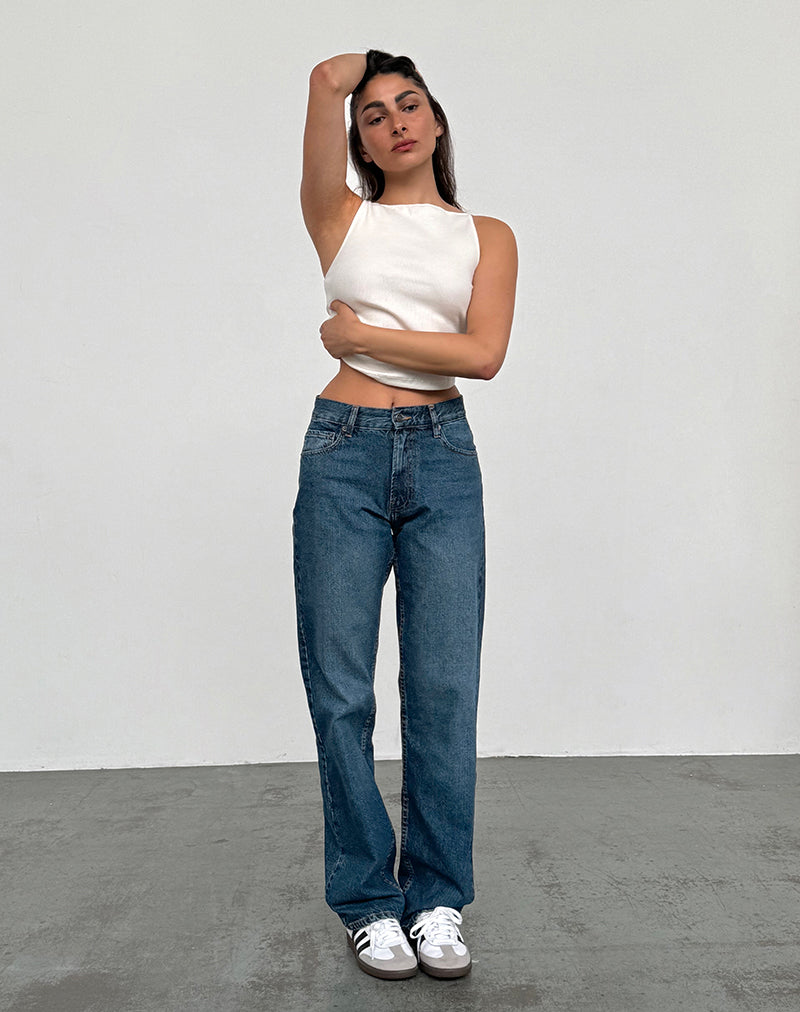 Mid Rise Slim Parallel Jeans in Mid Blue Used-Nico Sky
