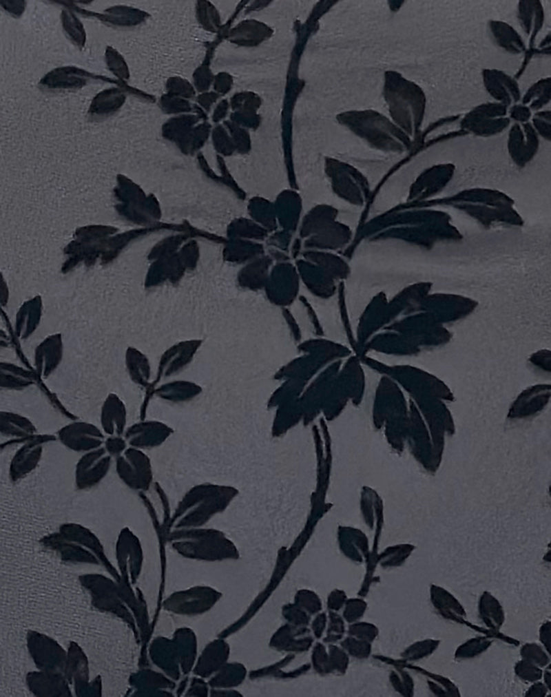 Slokya Long Sleeve Maxi Dress in Vine Floral Flock Ocean Storm-Nico Sky