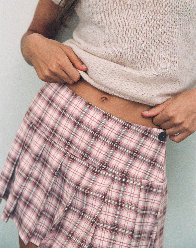 Casini Mini Pleated Micro Skirt in Pink Check-Nico Sky