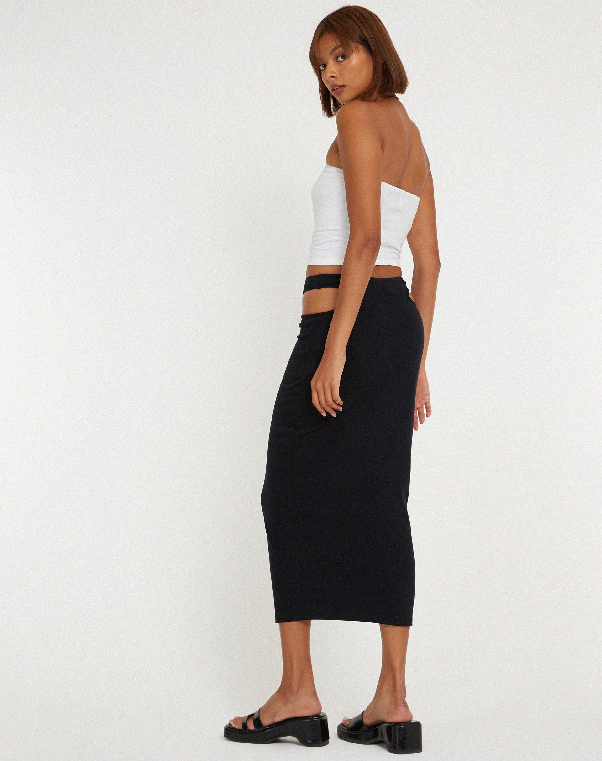 Steira Midi Skirt in Black-Nico Sky
