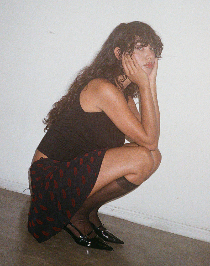 Subala Mini Skirt in Lips Flock Black-Nico Sky