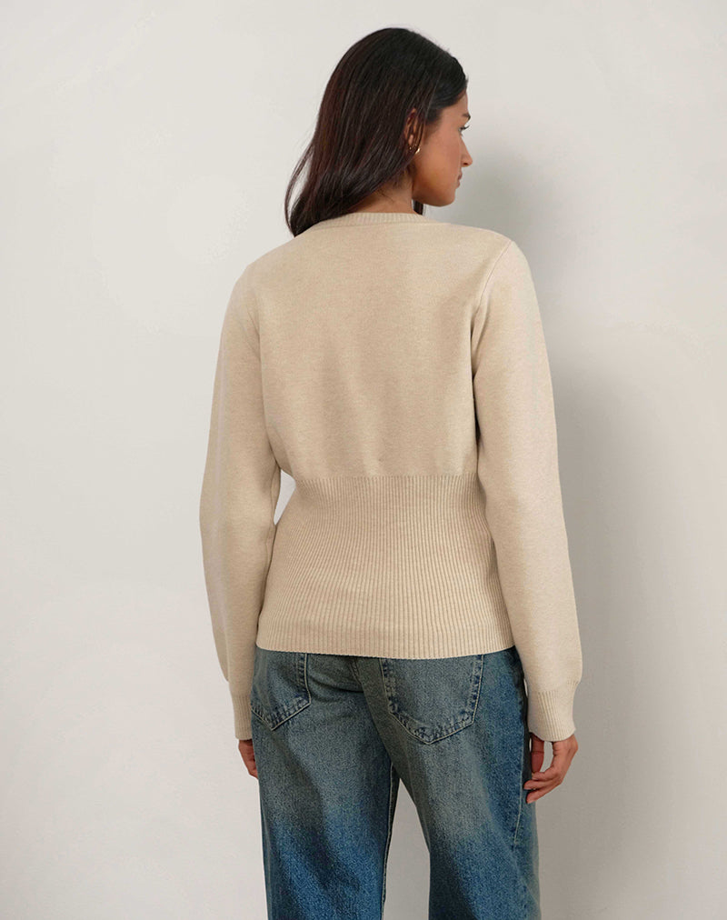 Subra Long Sleeve Ribbed Hem Cardigan in Ivory-Nico Sky