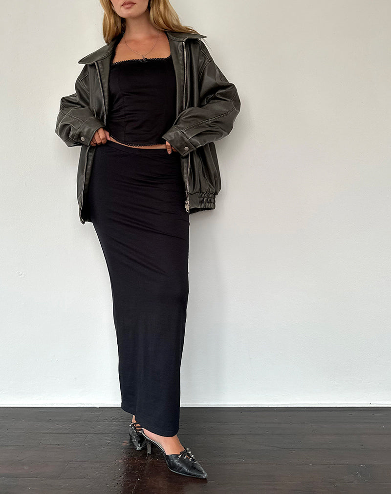 Sunadia V Maxi Skirt in Black Lycra-Nico Sky