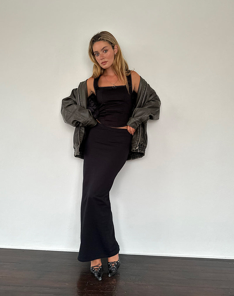 Sunadia V Maxi Skirt in Black Lycra-Nico Sky