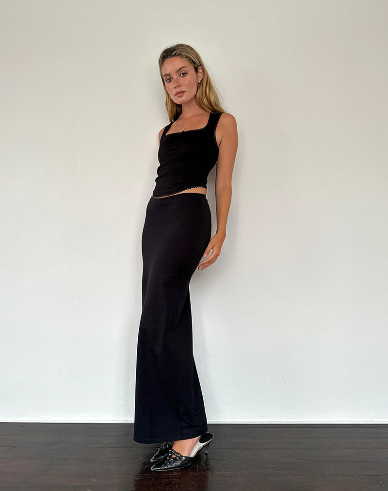 Sunadia V Maxi Skirt in Black Lycra-Nico Sky