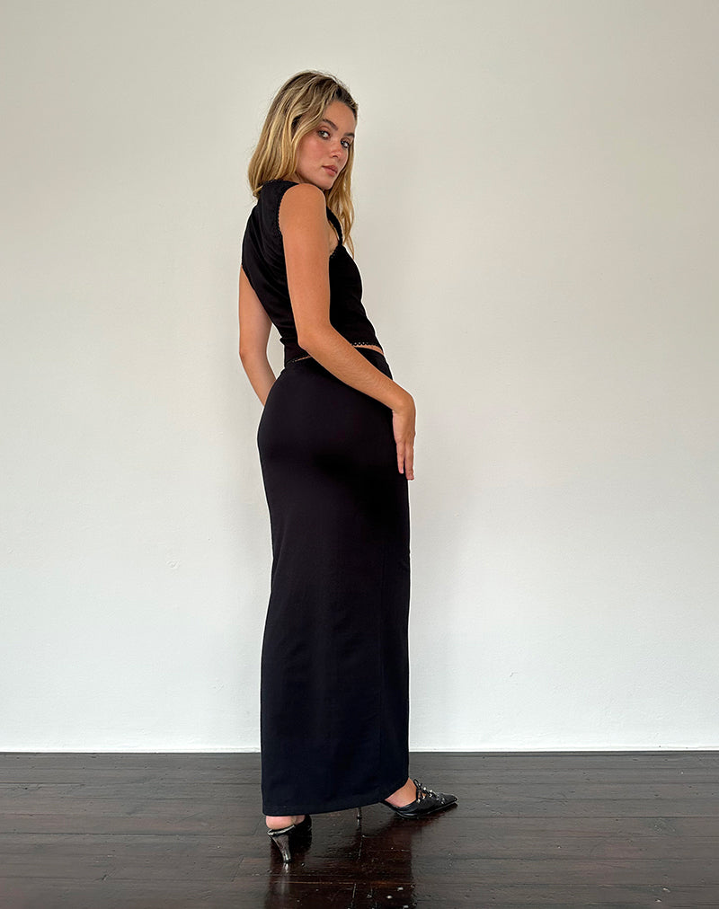 Sunadia V Maxi Skirt in Black Lycra-Nico Sky