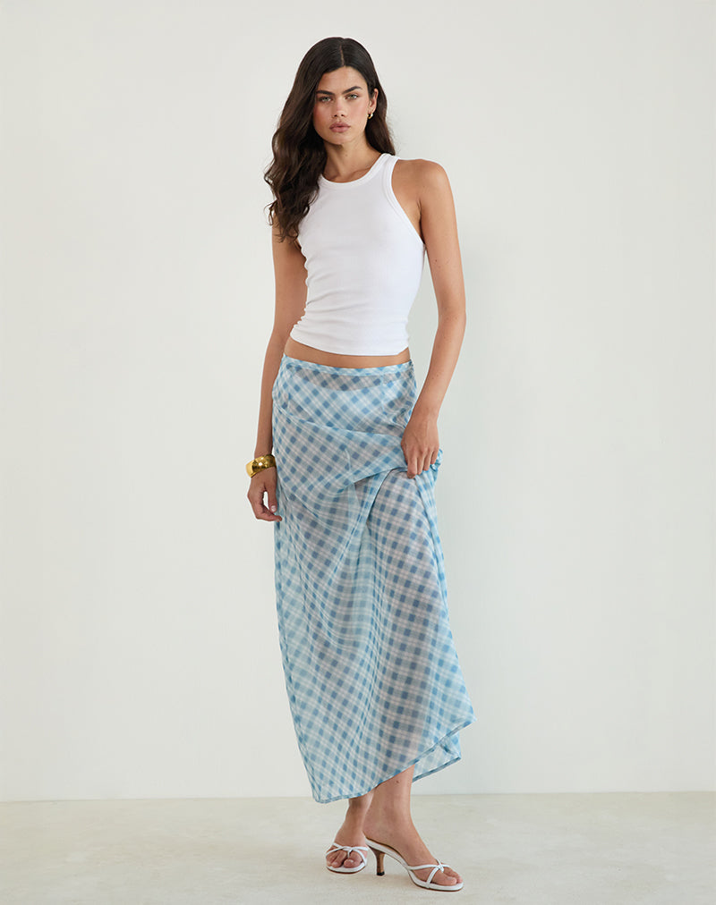 Surina Maxi Skirt in Blurred Check Blue-Nico Sky