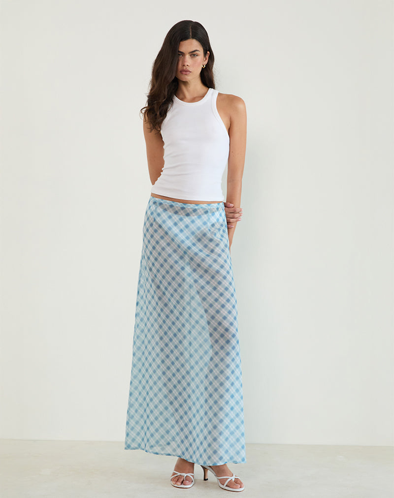 Surina Maxi Skirt in Blurred Check Blue-Nico Sky