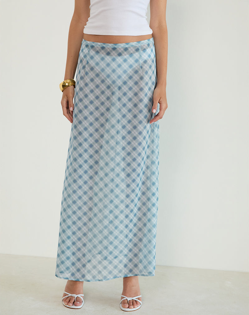 Surina Maxi Skirt in Blurred Check Blue-Nico Sky