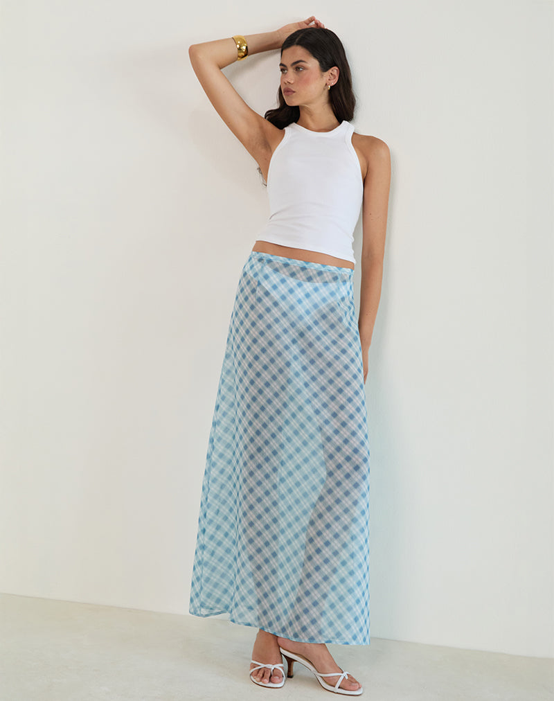 Surina Maxi Skirt in Blurred Check Blue-Nico Sky
