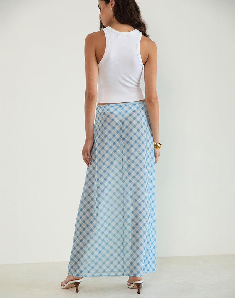Surina Maxi Skirt in Blurred Check Blue-Nico Sky