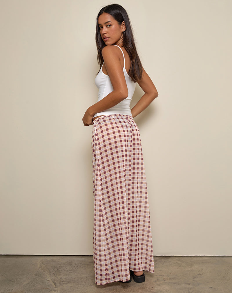 Surina Maxi Skirt in Chiffon Blurred Check Peach-Nico Sky