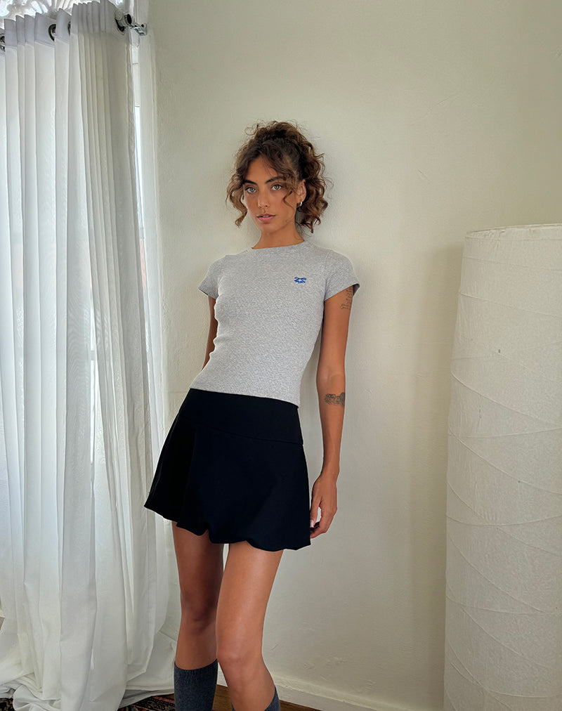 Suti Tee in Grey Marl with Cobalt Blue Bow Embroidery-Nico Sky