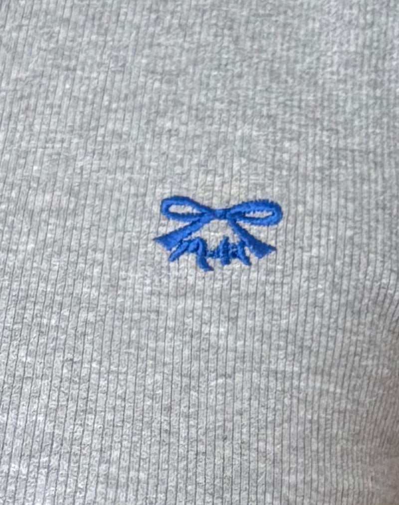 Suti Tee in Grey Marl with Cobalt Blue Bow Embroidery-Nico Sky