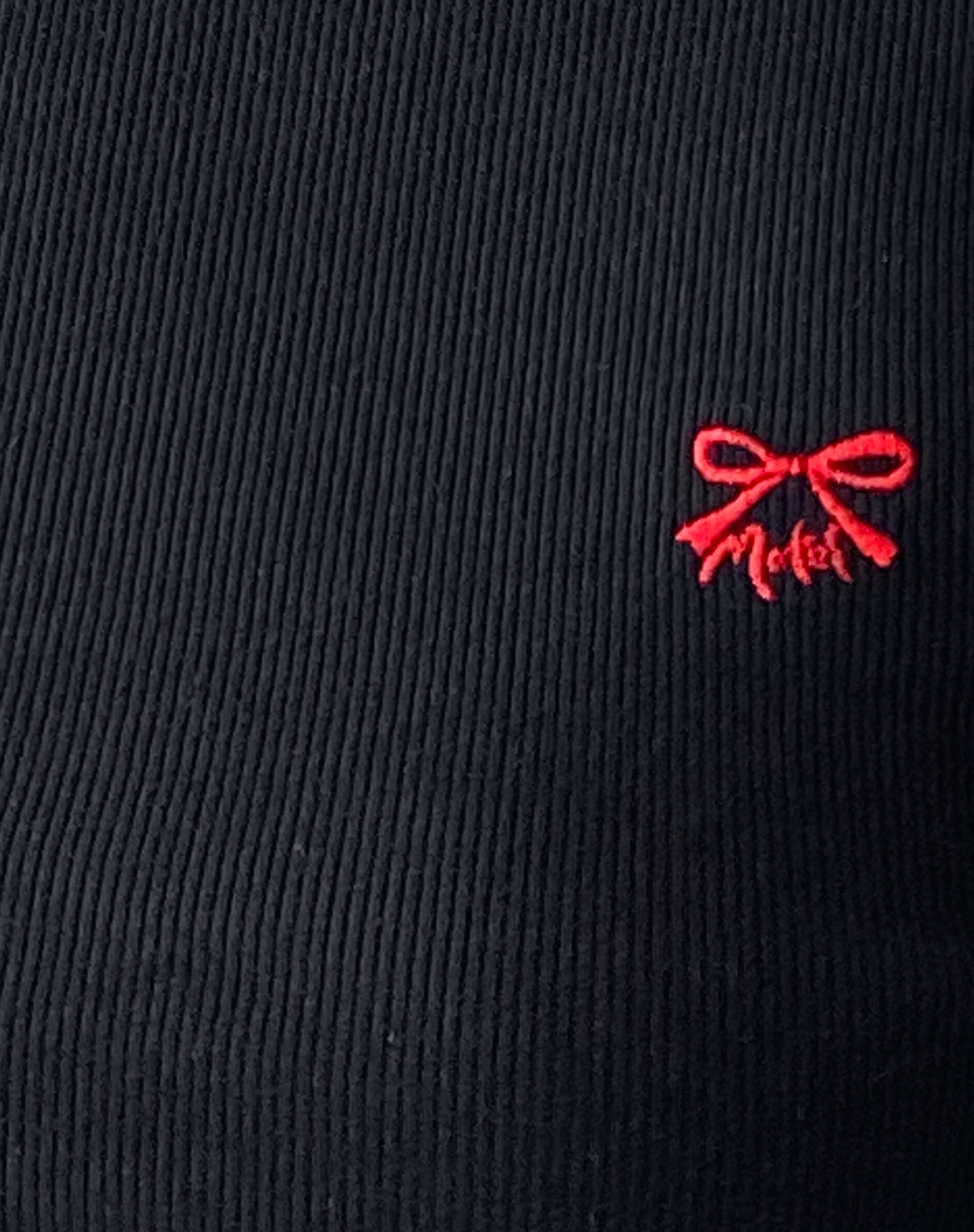 Suti Ribbed Baby Tee in Black with Red Bow M Embroidery-Nico Sky