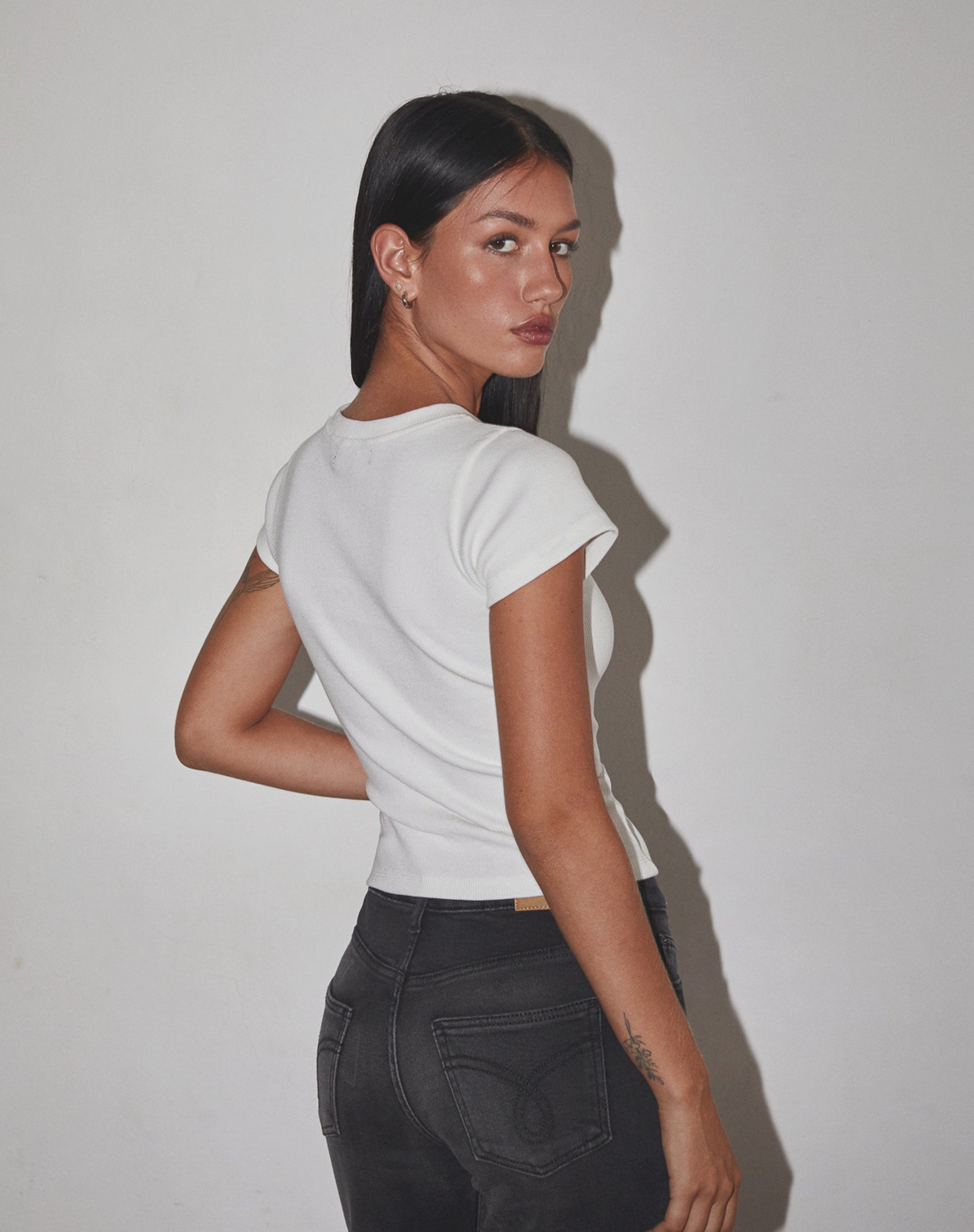 Suti Ribbed Baby Tee in Off White with Blue Bow M Embroidery-Nico Sky