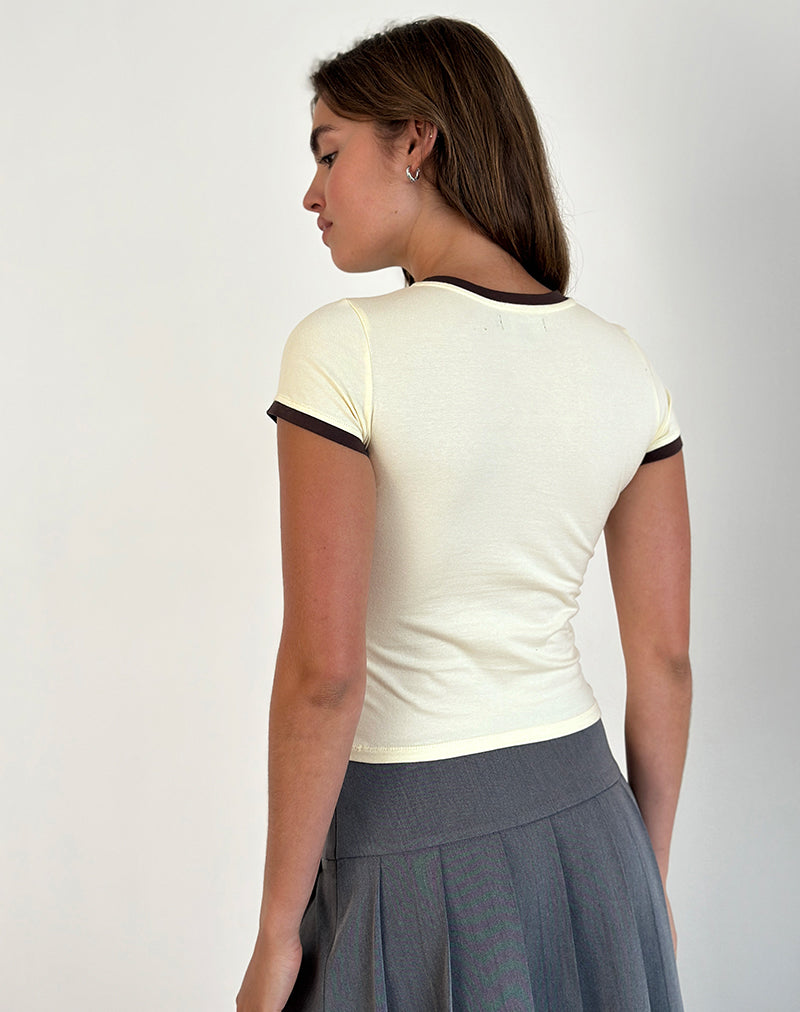 Sutin Tee in Yellow Buttermilk with 5 Emblem and Red Mahogany Binding-Nico Sky