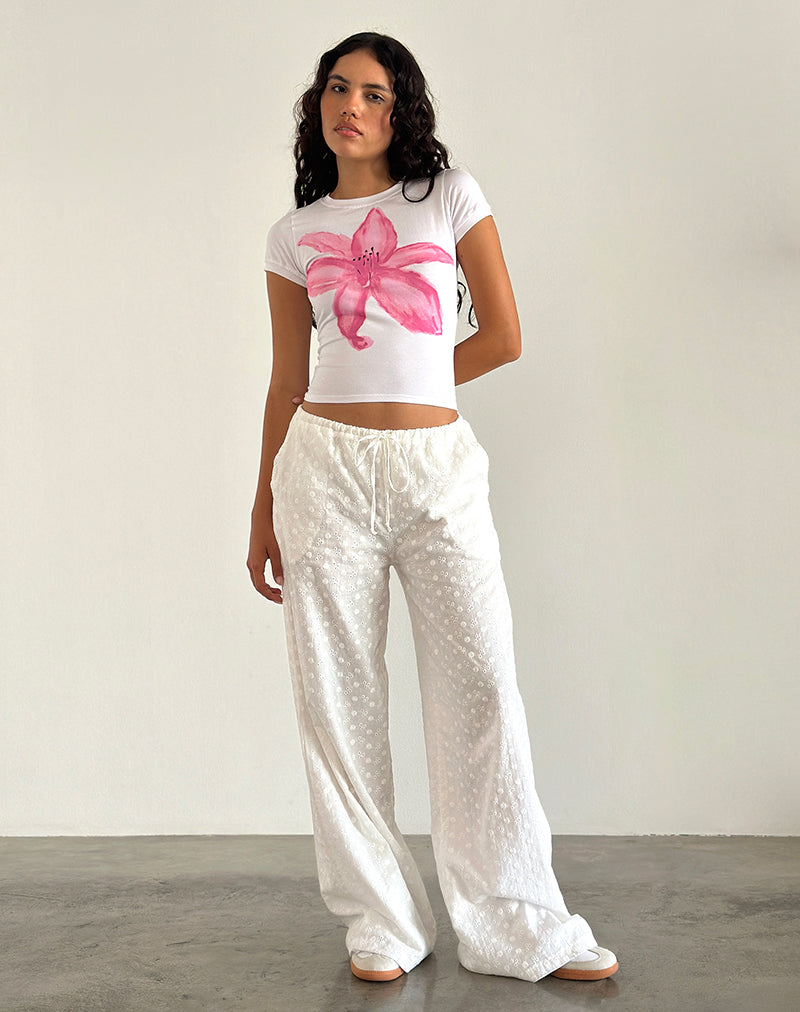Sutin Tee in White with Painted Flower Pink-Nico Sky