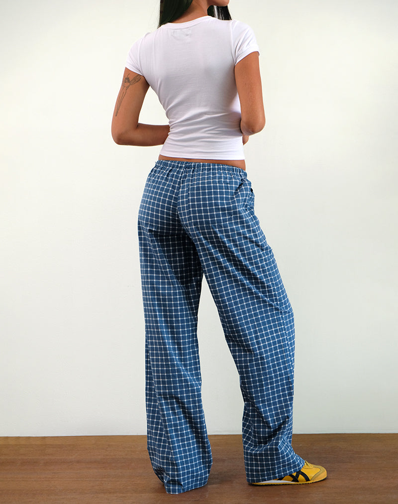 Lirura Low Rise Trouser in Navy Tartan Poplin-Nico Sky