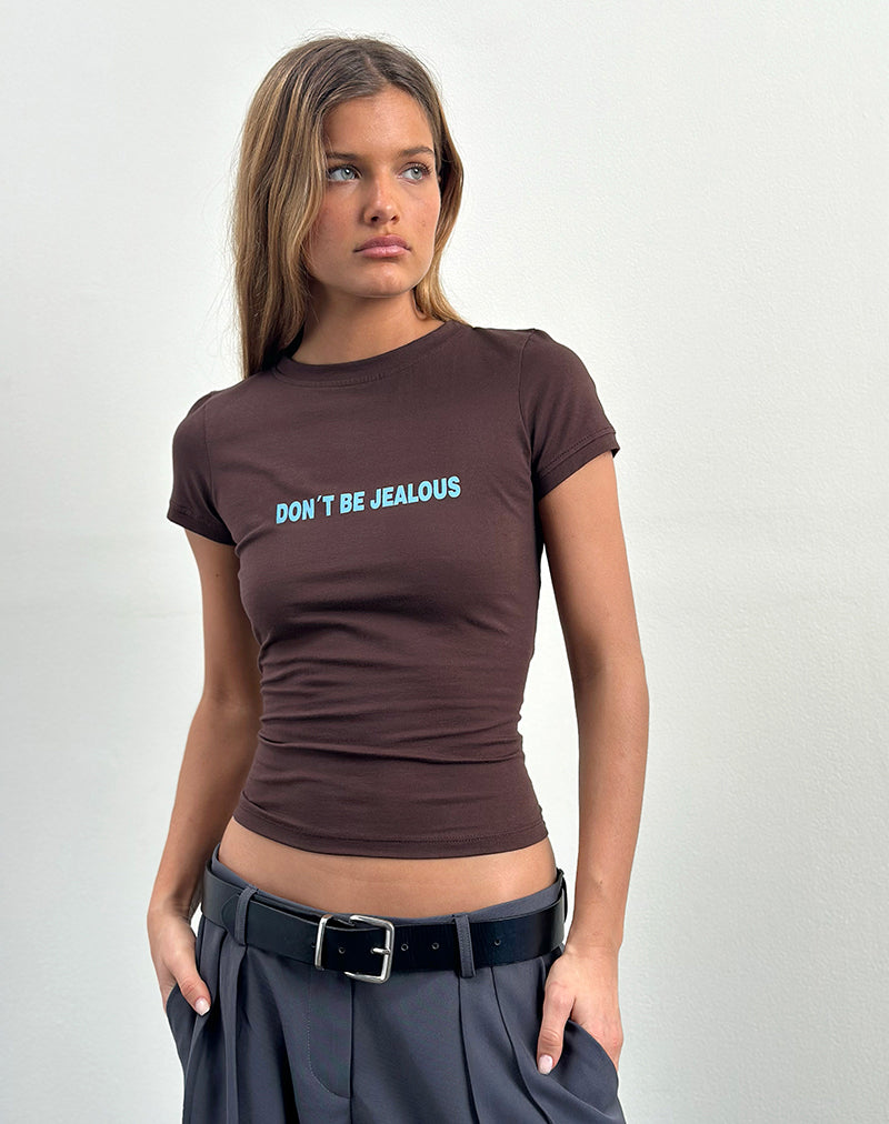 Sutin Baby Tee in Deep Mahogany with Don't Be Jealous Slogan-Nico Sky