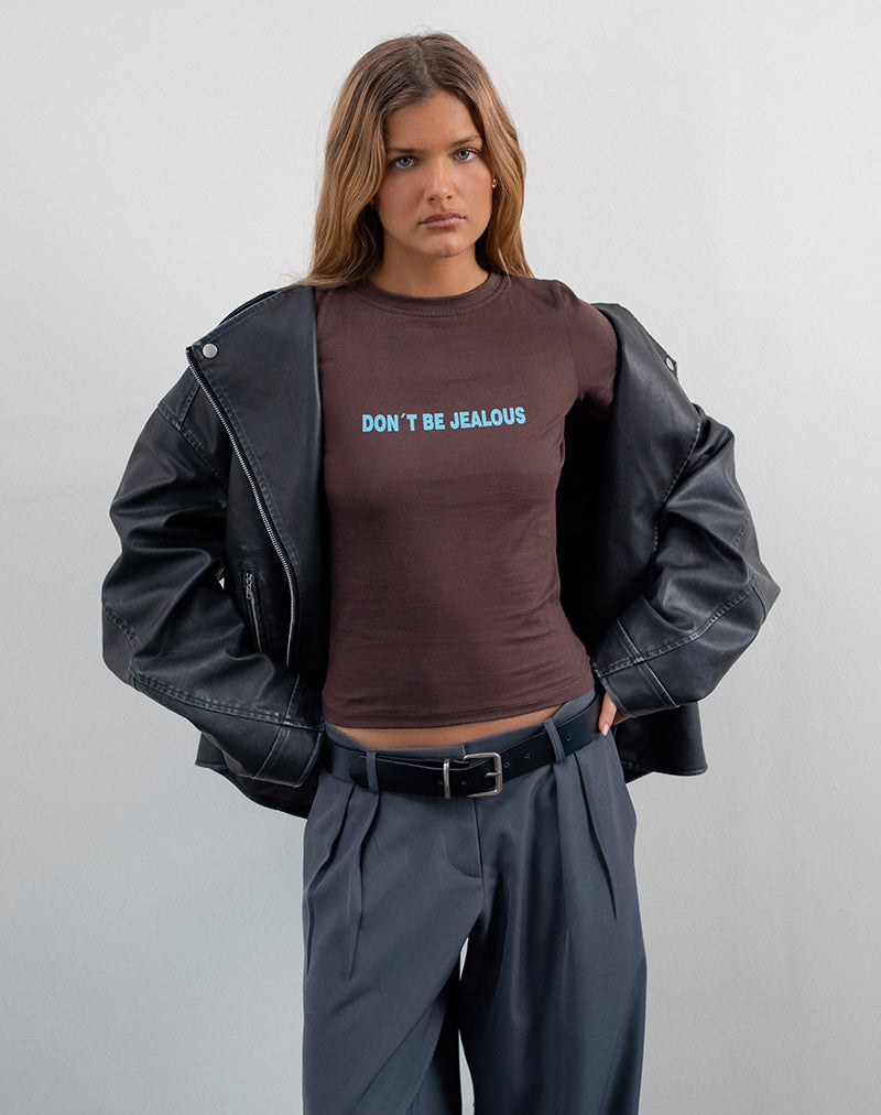 Sutin Baby Tee in Deep Mahogany with Don't Be Jealous Slogan-Nico Sky