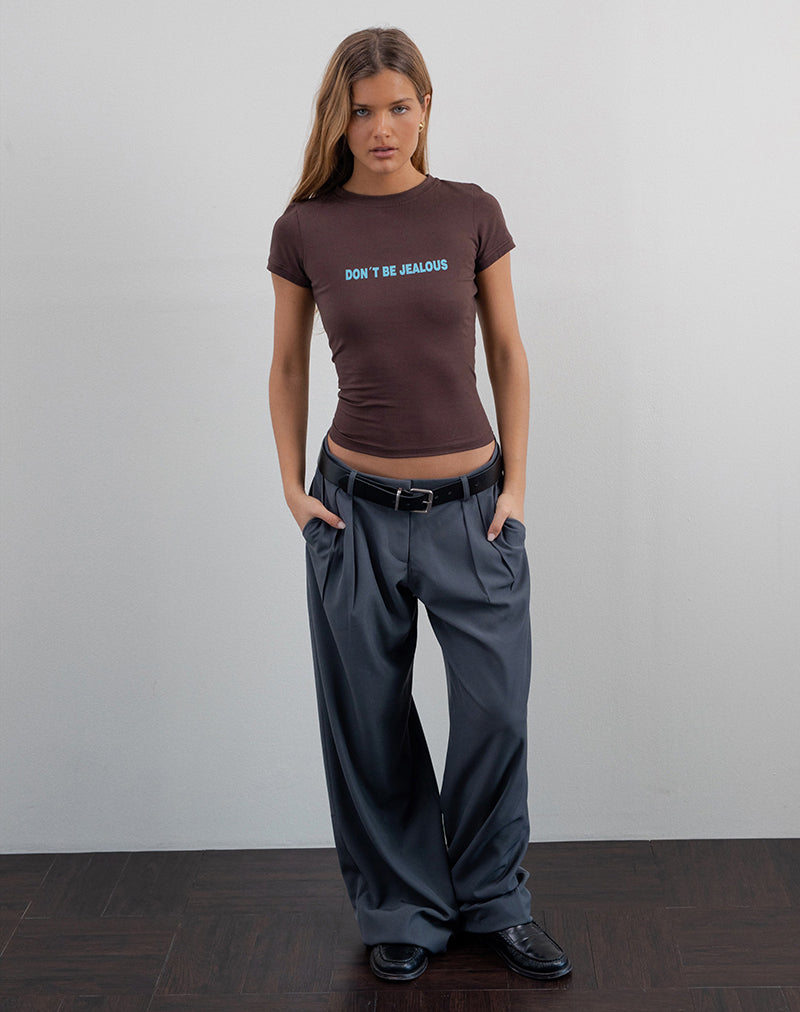 Sutin Baby Tee in Deep Mahogany with Don't Be Jealous Slogan-Nico Sky