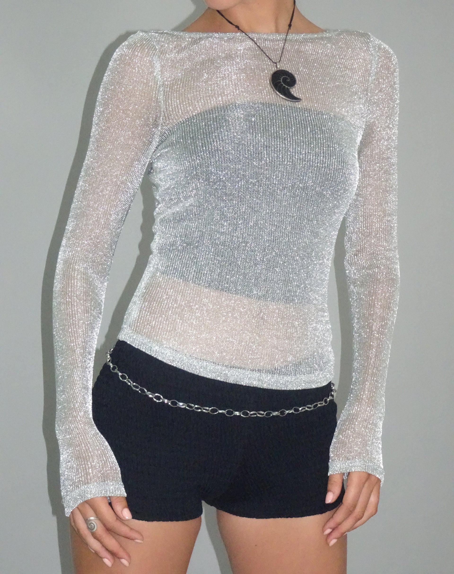 Suzette Long Sleeve Top in Silver Chain-Nico Sky