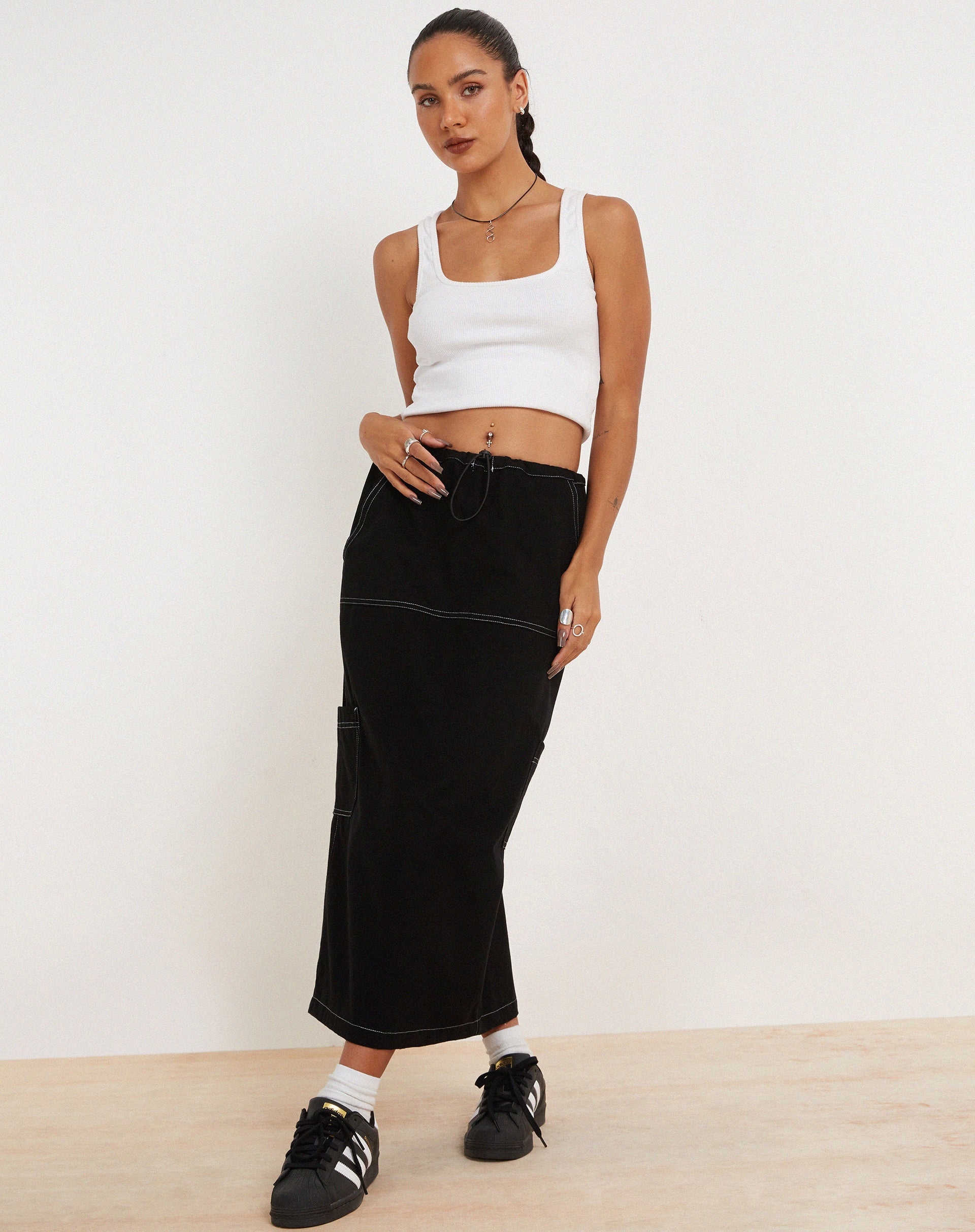 Swari Midi Cargo Skirt in Black-Nico Sky