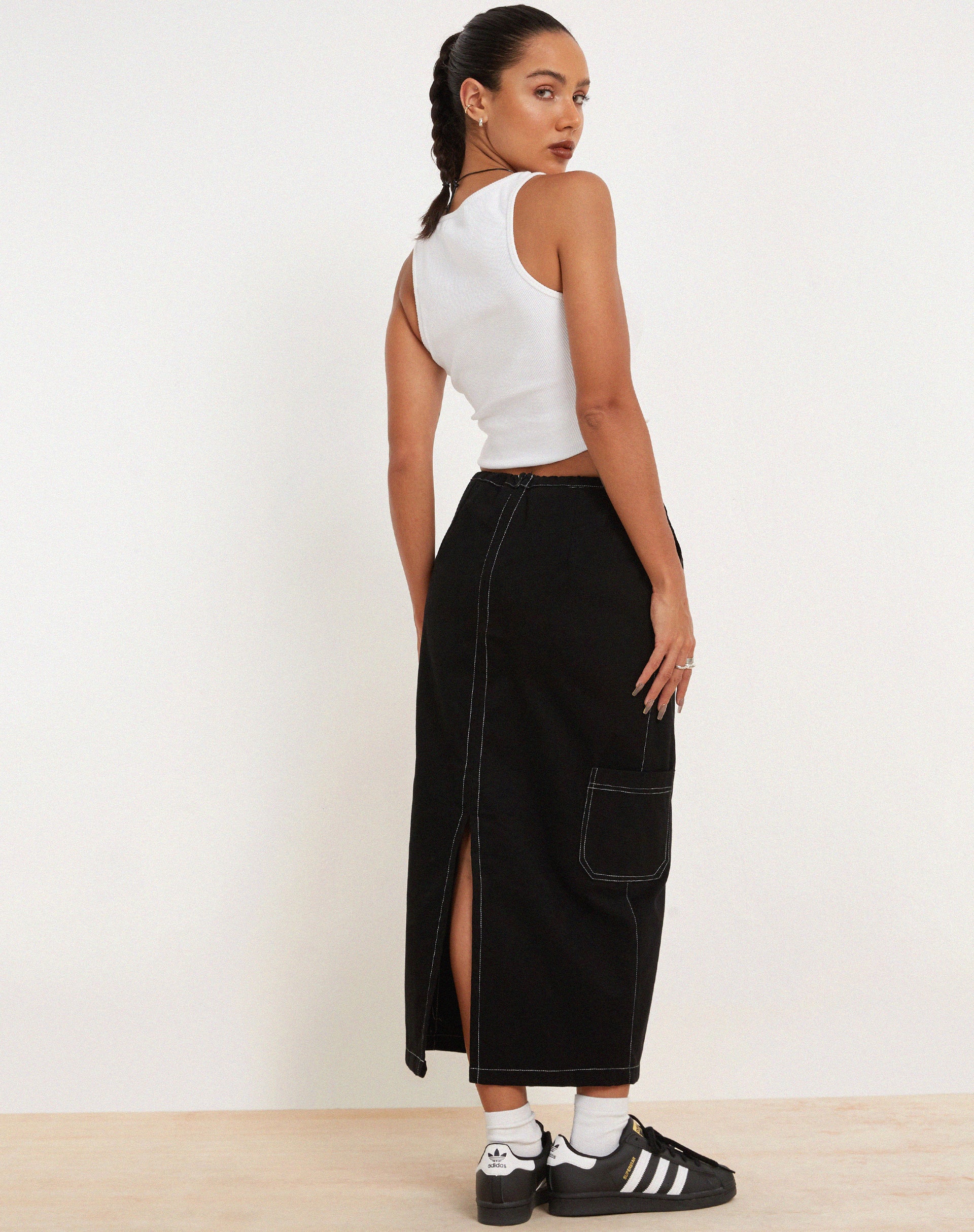 Swari Midi Cargo Skirt in Black-Nico Sky
