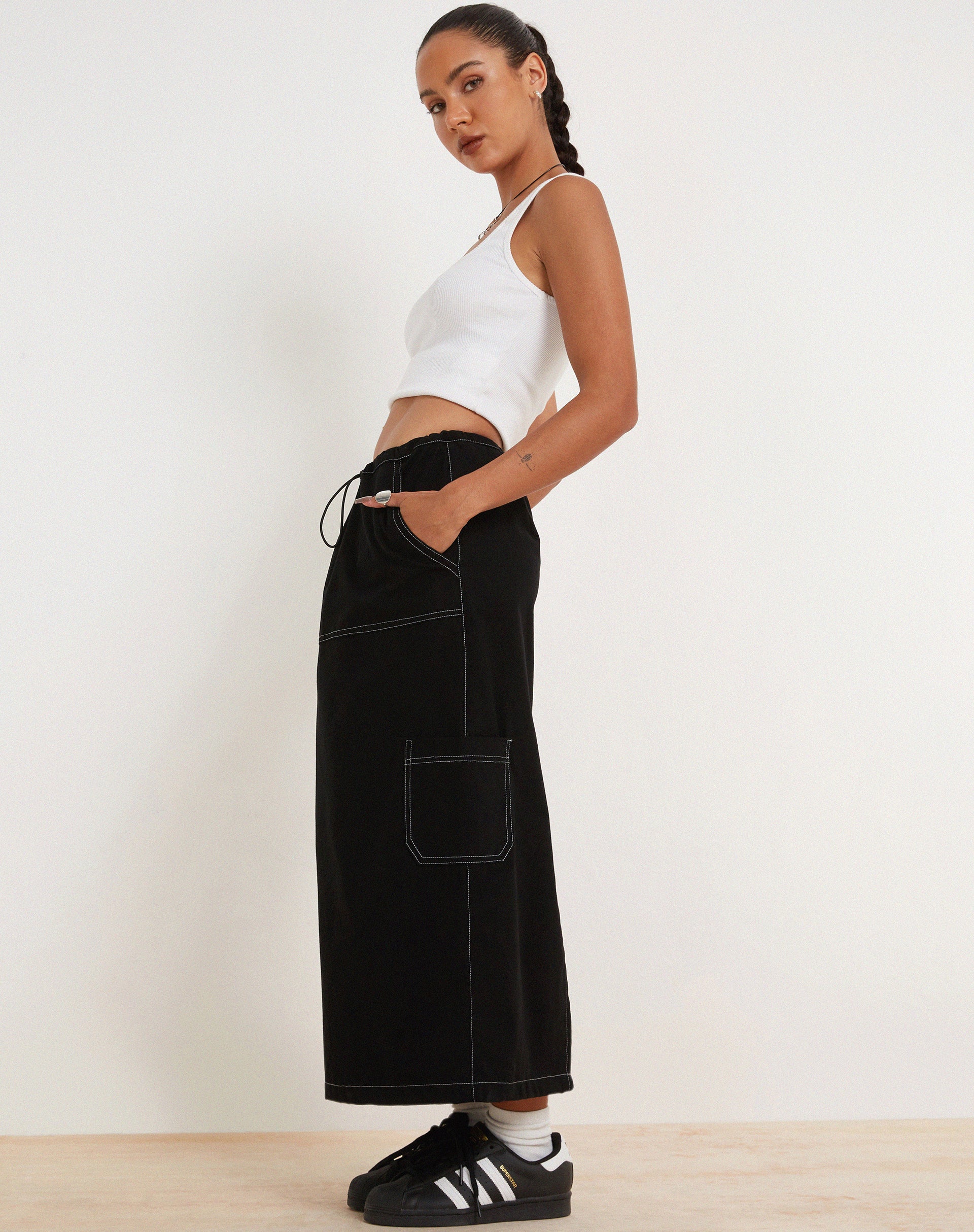 Swari Midi Cargo Skirt in Black-Nico Sky