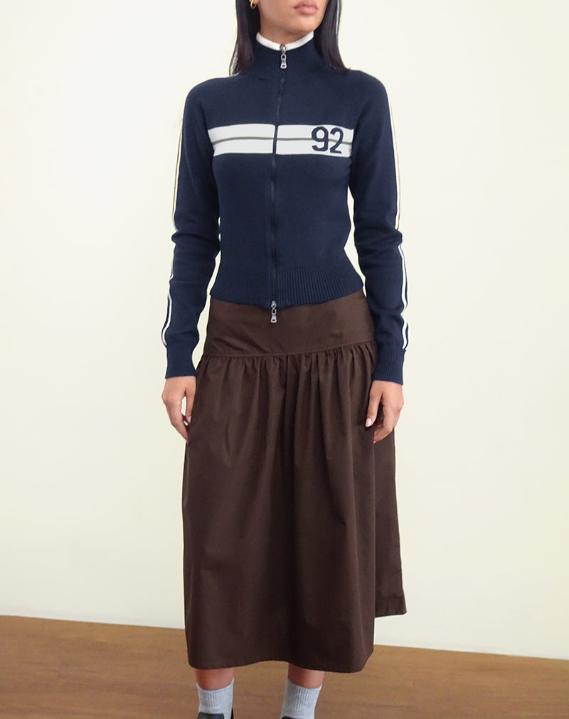 Ditara Midi Skirt in Chocolate Brown-Nico Sky