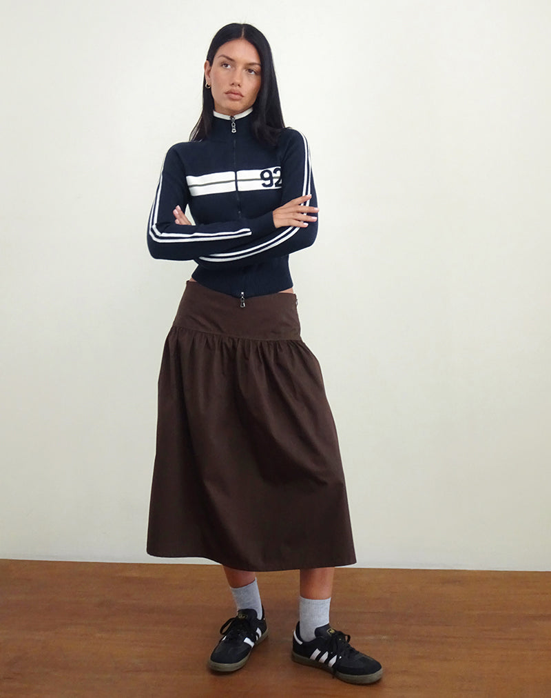 Ditara Midi Skirt in Chocolate Brown-Nico Sky