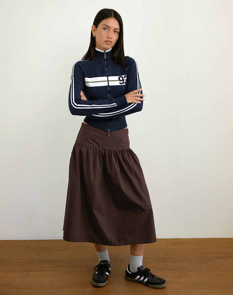 Ditara Midi Skirt in Chocolate Brown-Nico Sky