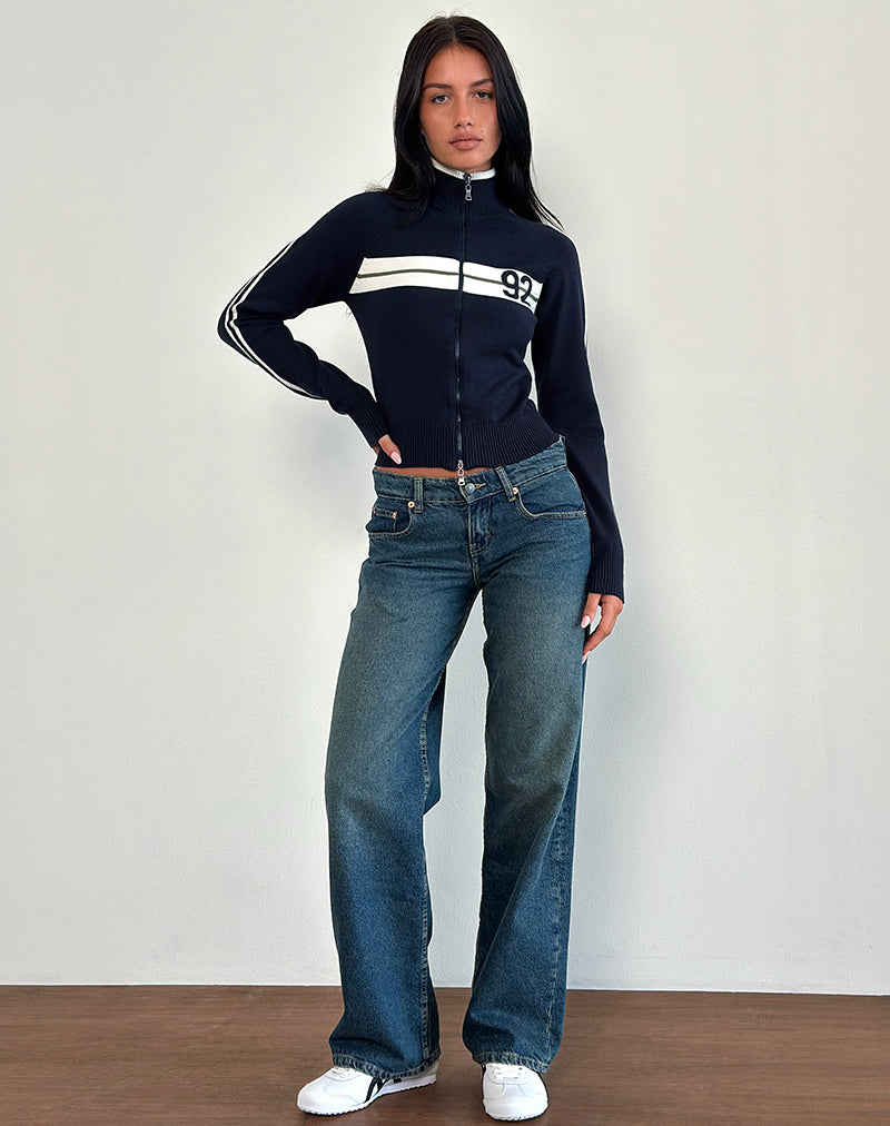 Takiya Zip Through Jacket in Deep Navy with 92 Design-Nico Sky