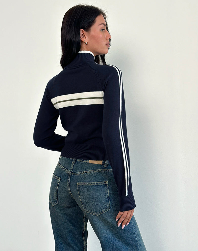 Takiya Zip Through Jacket in Deep Navy with 92 Design-Nico Sky