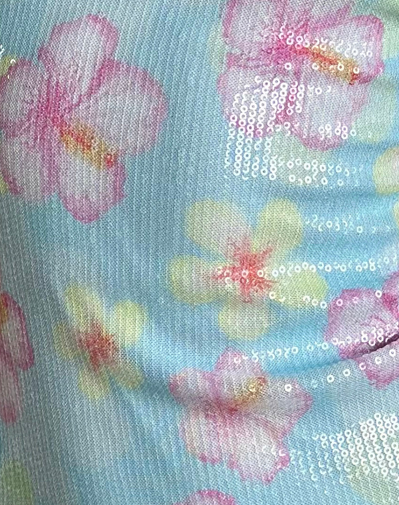 Tampa Top in Sequin Blooming Flower Blue-Nico Sky