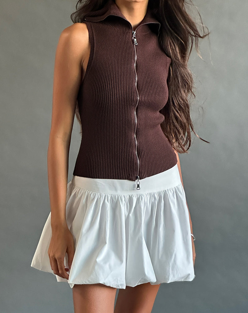 Tarni Highneck Fold Over Tank Top in Brown-Nico Sky