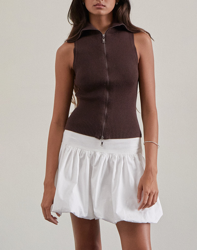 Tarni Highneck Fold Over Tank Top in Brown-Nico Sky