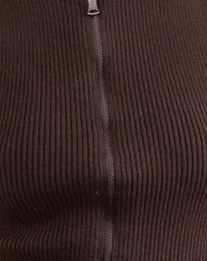 Tarni Highneck Fold Over Tank Top in Brown-Nico Sky
