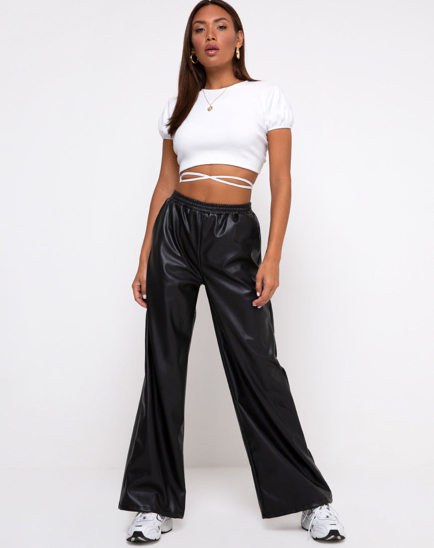 Tasya Crop Top in Rib White-Nico Sky