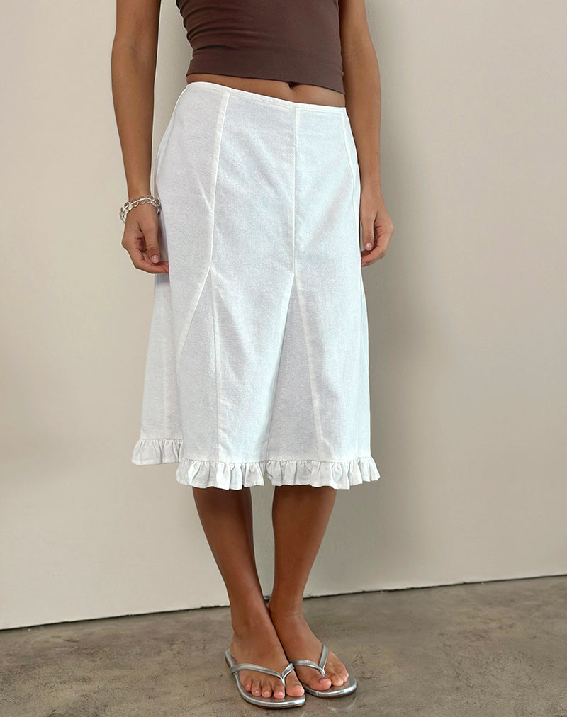 Tausi Pleated Midi Skirt in Off White Linen-Nico Sky