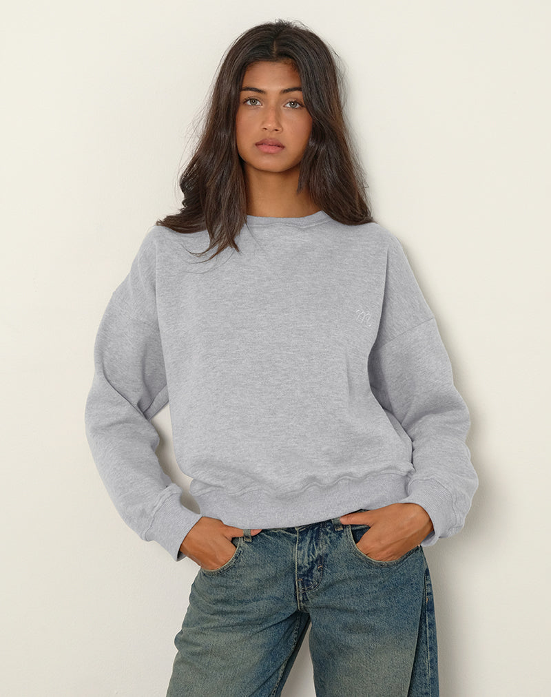 Tedasa Crew Sweatshirt in Grey Marl with M Emblem-Nico Sky